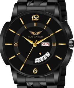 Alternative view of LOIS CARON Black Dial Gold Marker Day & Date Functioning Long Life Black Plated Chain Analog Watch