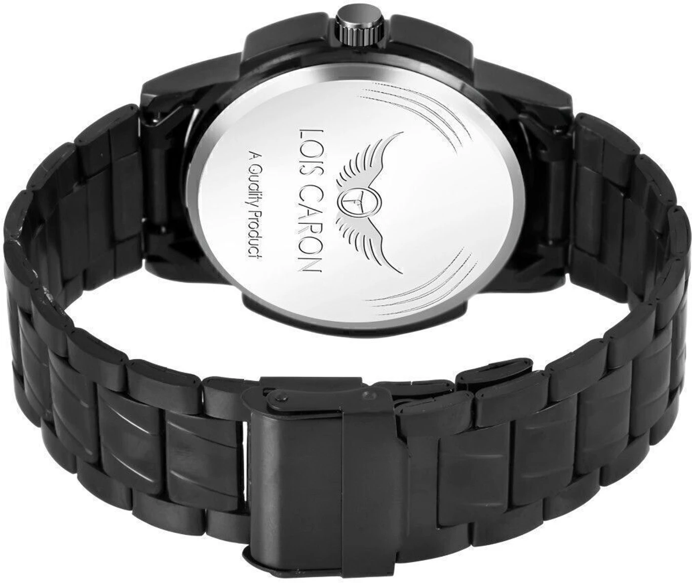 LOIS CARON Black Dial Gold Marker Day & Date Functioning Long Life Black Plated Chain Analog Watch - Image 5