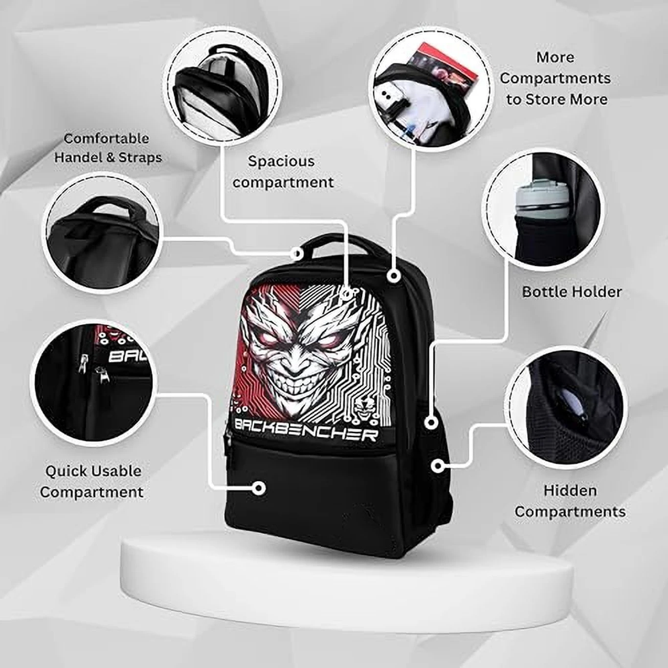 Elcom Medium 30 L Laptop Backpack Backbenchers Devil Pro Edition Boys Stylish School Backpack (Black) - Image 5