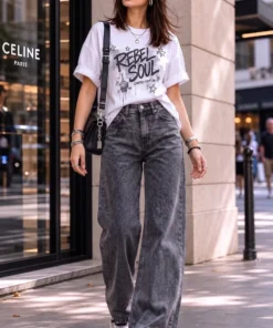 zayla Women Baggy Fit High Rise Grey Jeans