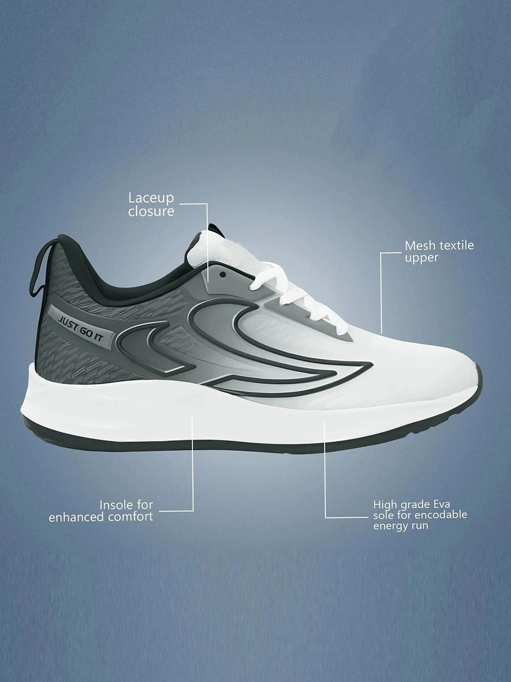 Nobelite Premium Sports ,Gym, Trending, Stylish Running Shoes For Men (Black, White , 7) - Image 2
