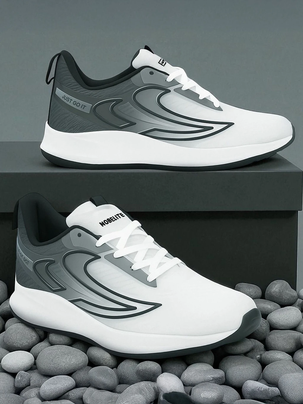 Nobelite Premium Sports ,Gym, Trending, Stylish Running Shoes For Men (Black, White , 7)
