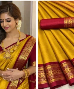Fashion Club Collection Woven Bollywood Cotton Silk Saree (Gold, Multicolor)
