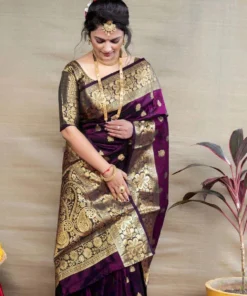 Abhilipsa Woven Banarasi Silk Blend, Pure Silk Saree (Magenta)
