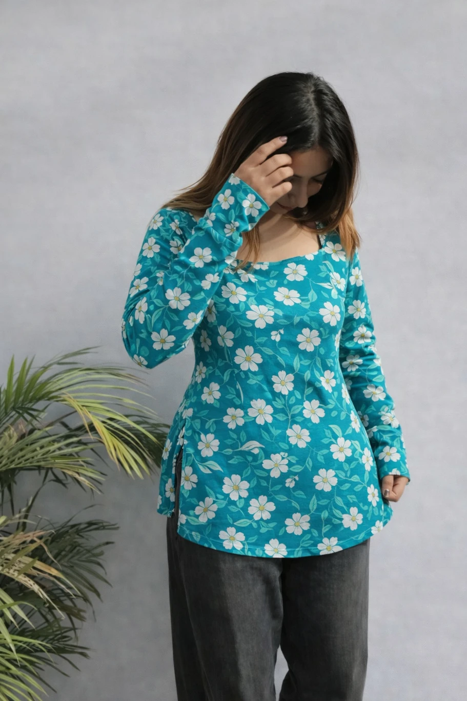 AOSLY Pack of 2 Casual Bell Sleeves Floral Print, Printed Women Pink, Blue Top - Image 4