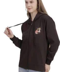 Alternative view of Priyansh Enterprises Women Printed Hooded Neck Brown Sweater
