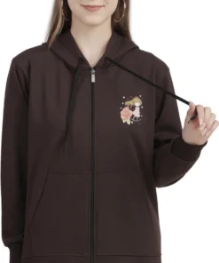 Priyansh Enterprises Women Printed Hooded Neck Brown Sweater