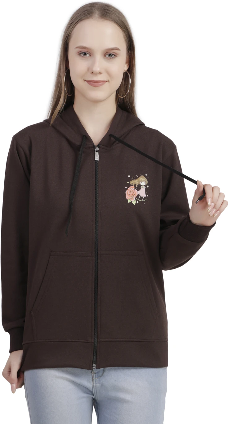 Priyansh Enterprises Women Printed Hooded Neck Brown Sweater