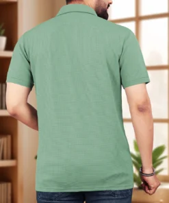 Alternative view of VeBNoR Men Self Design Polo Neck Polyester Light Green T-Shirt