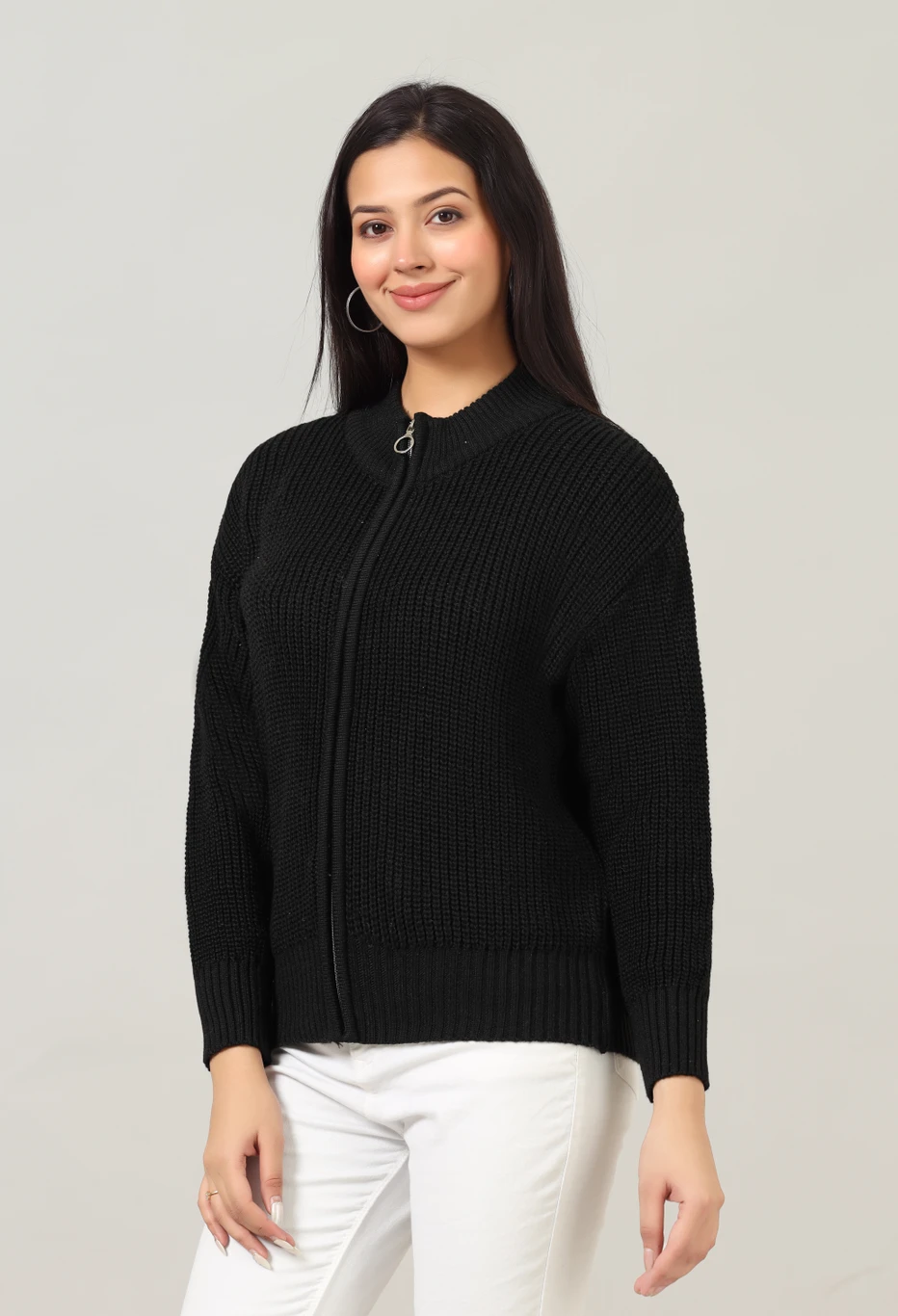 WOOLBERRY Women Self Design High Neck Black Sweater - Image 3