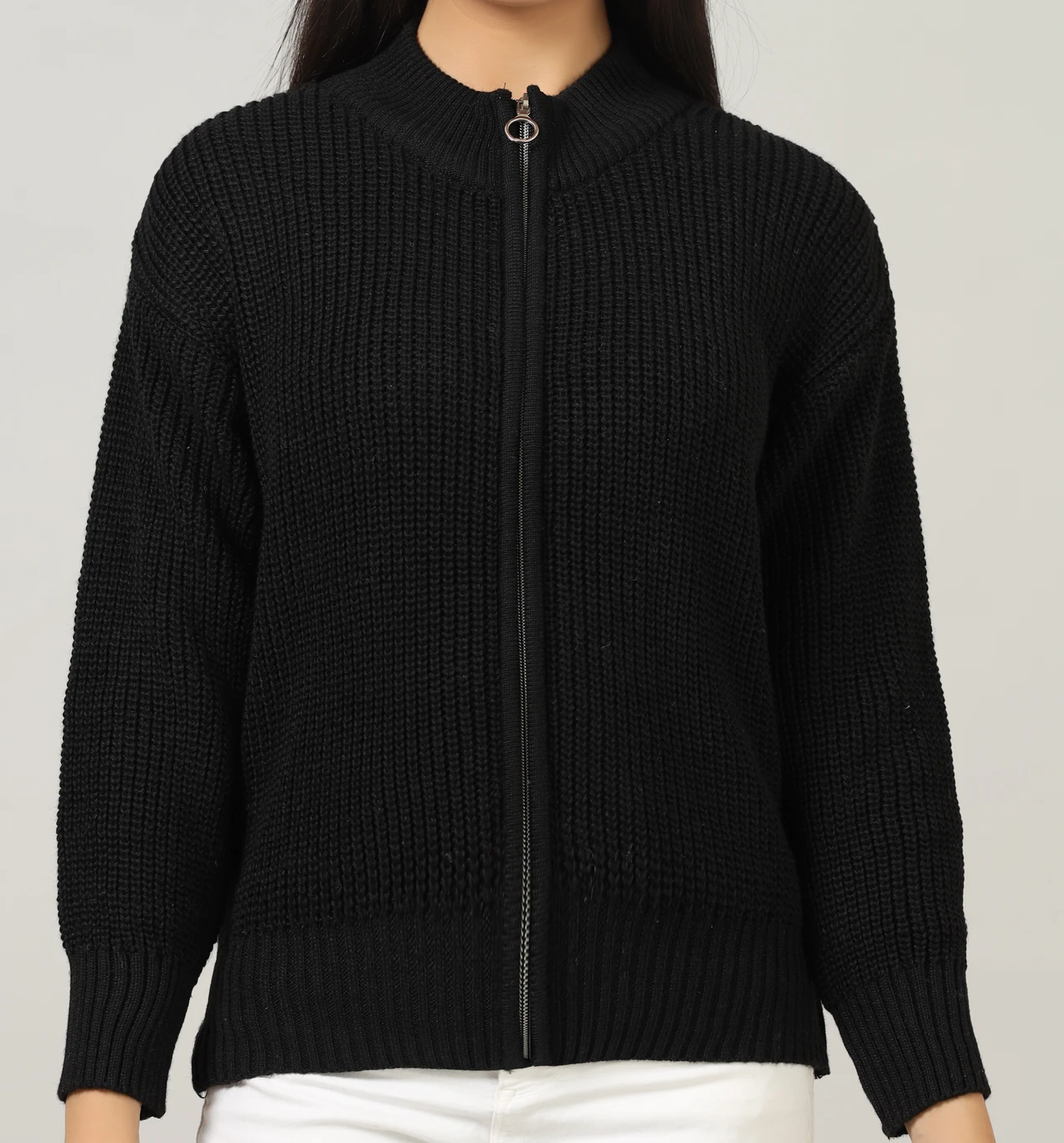 WOOLBERRY Women Self Design High Neck Black Sweater - Image 4