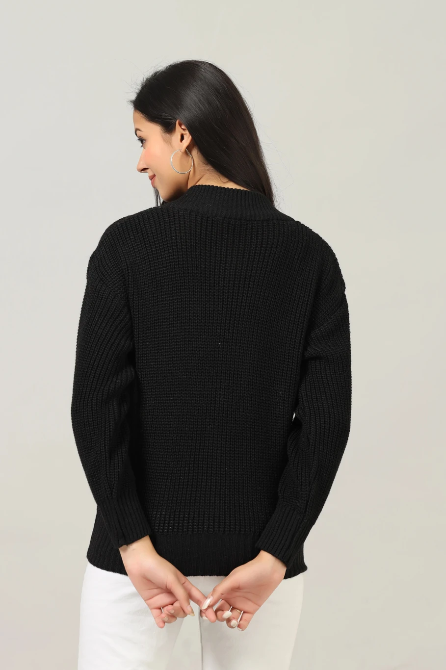 WOOLBERRY Women Self Design High Neck Black Sweater - Image 2