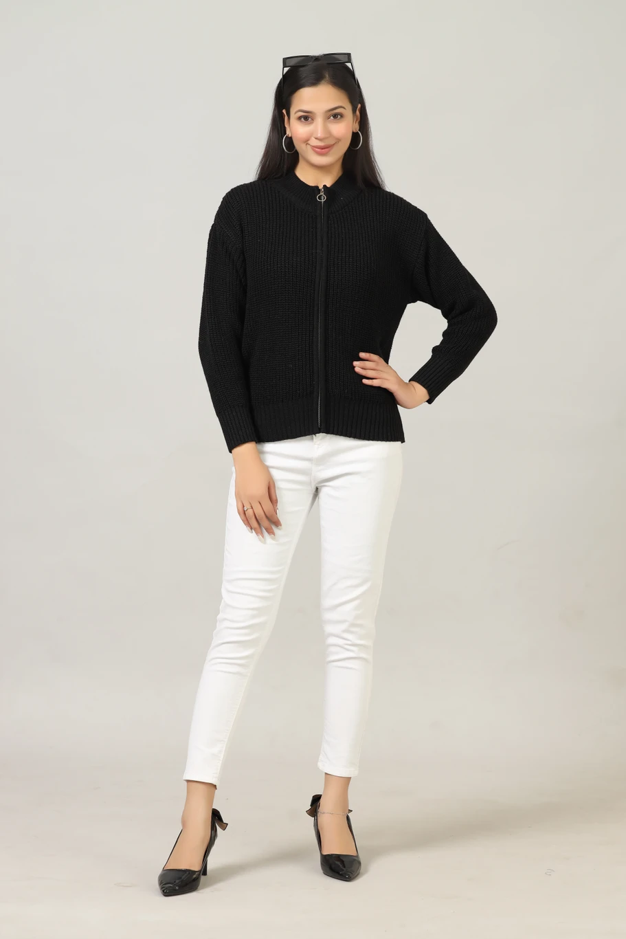WOOLBERRY Women Self Design High Neck Black Sweater - Image 5