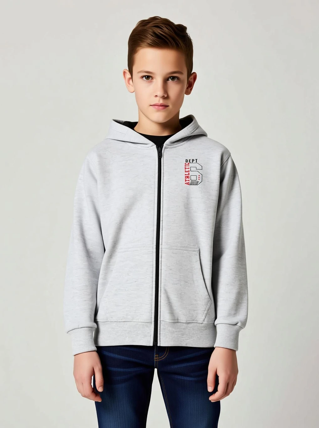 MIST N FOGG Boys Printed Hooded Neck Grey Sweater - Image 2