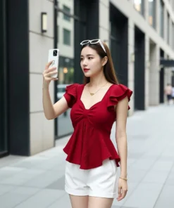Alternative view of Tooba enterprises Casual Puff Sleeves Solid Women Maroon Top