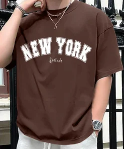 Leotude Men Printed Round Neck Cotton Blend Brown T-Shirt