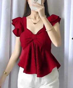 Tooba enterprises Casual Puff Sleeves Solid Women Maroon Top