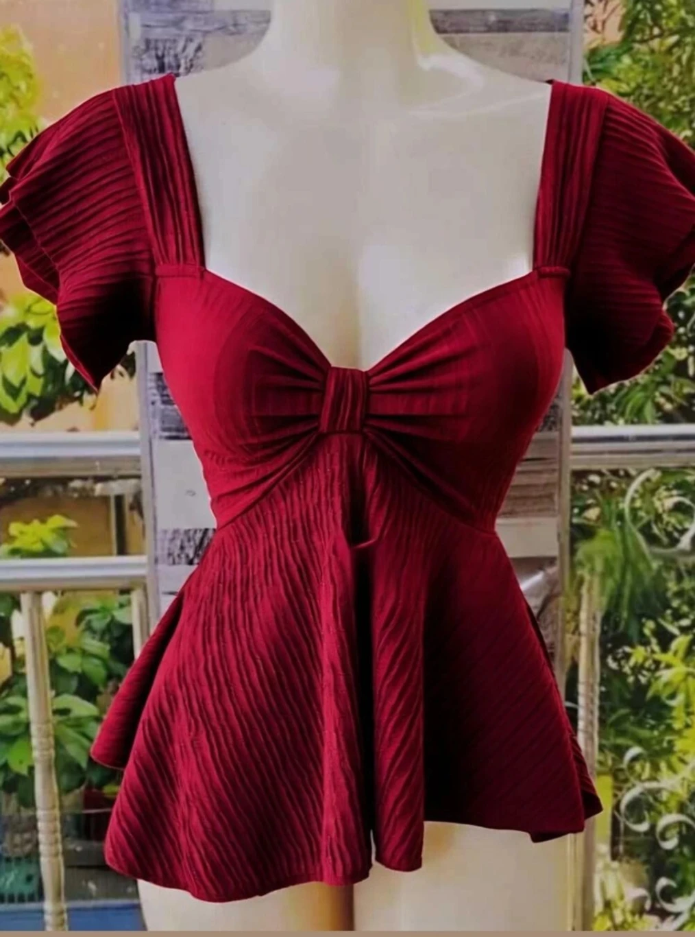 Tooba enterprises Casual Puff Sleeves Solid Women Maroon Top - Image 4