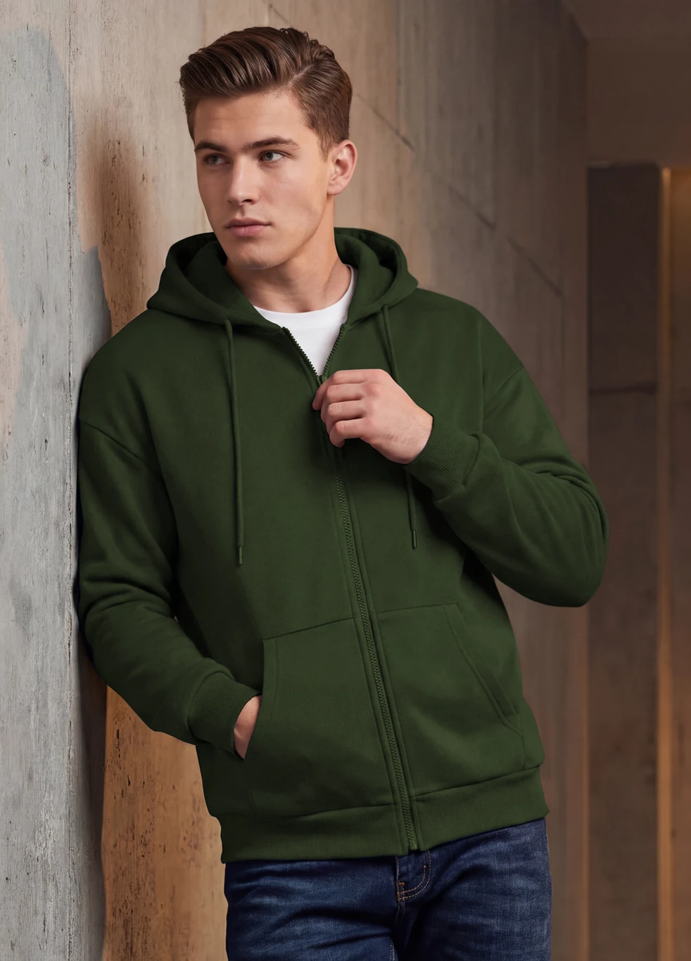 BEING WANTED Men Full Sleeve Solid Hooded Sweatshirt
