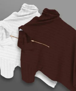 KAJARU Pack of 2 Men Self Design Zip Neck Polyester Brown, White T-Shirt