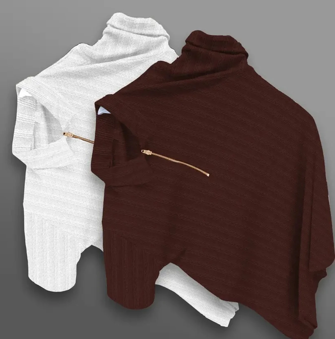 KAJARU Pack of 2 Men Self Design Zip Neck Polyester Brown, White T-Shirt